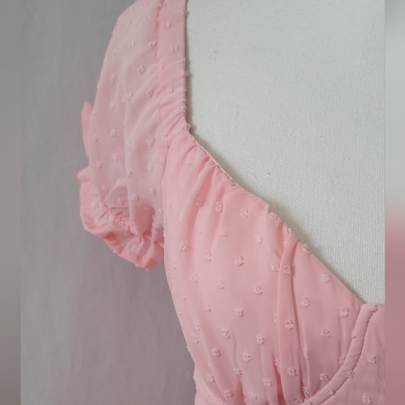 SWISS DOT SWEETHEART NECKLINE MINI DRESS-Pink Bubblegum - Picture 7 of 10